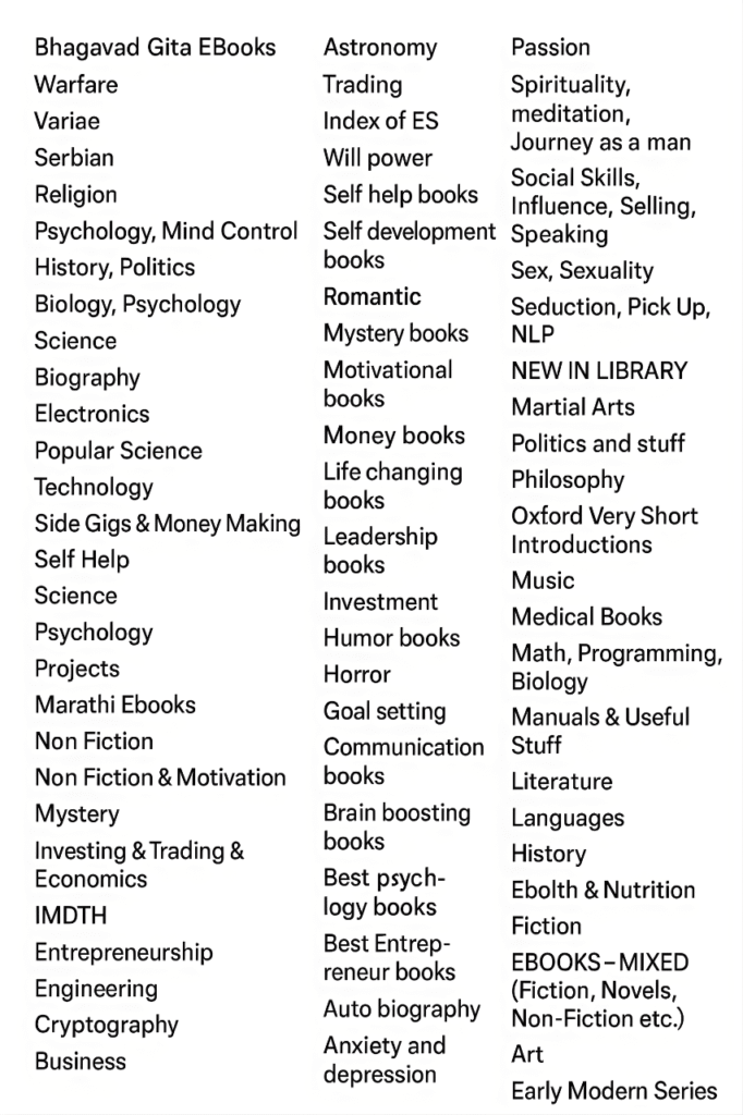 Book categories included